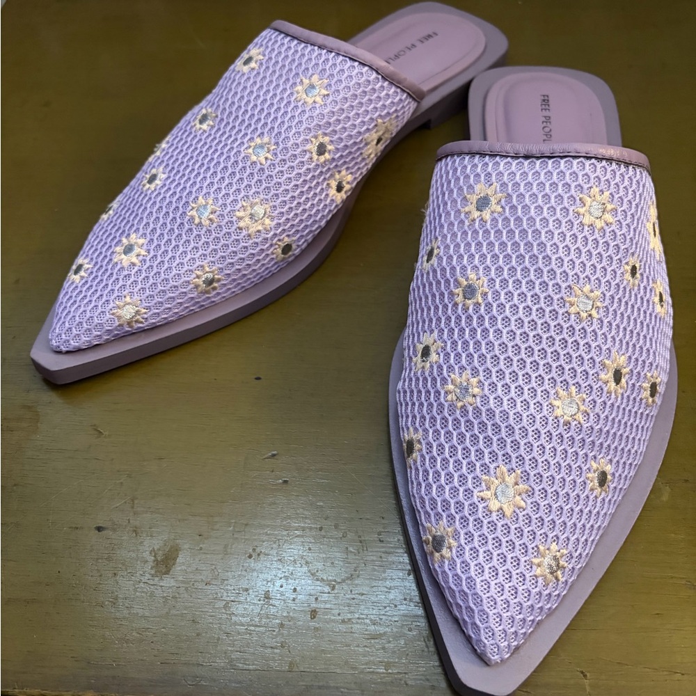 Free People Lavender Floral Mules